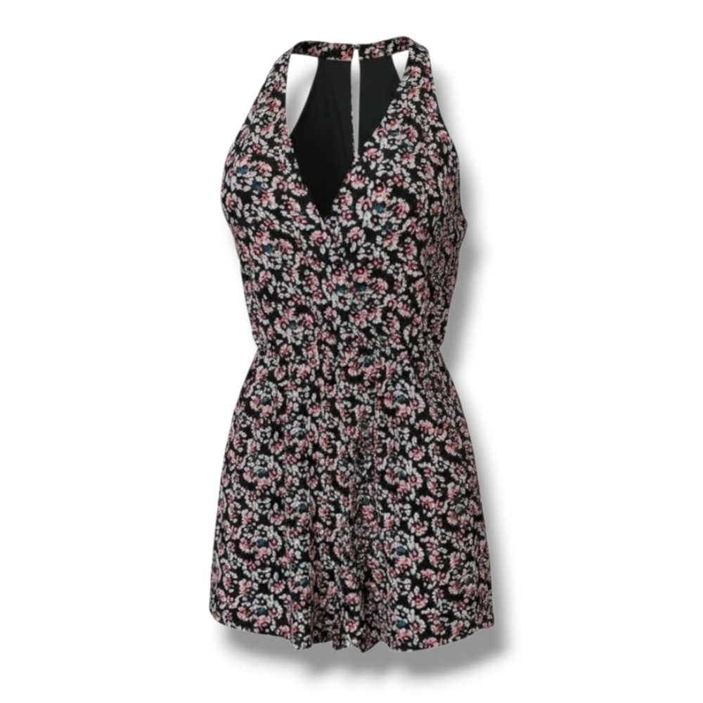 Express women's Floral front wrap Deep Vneck romper - size 4